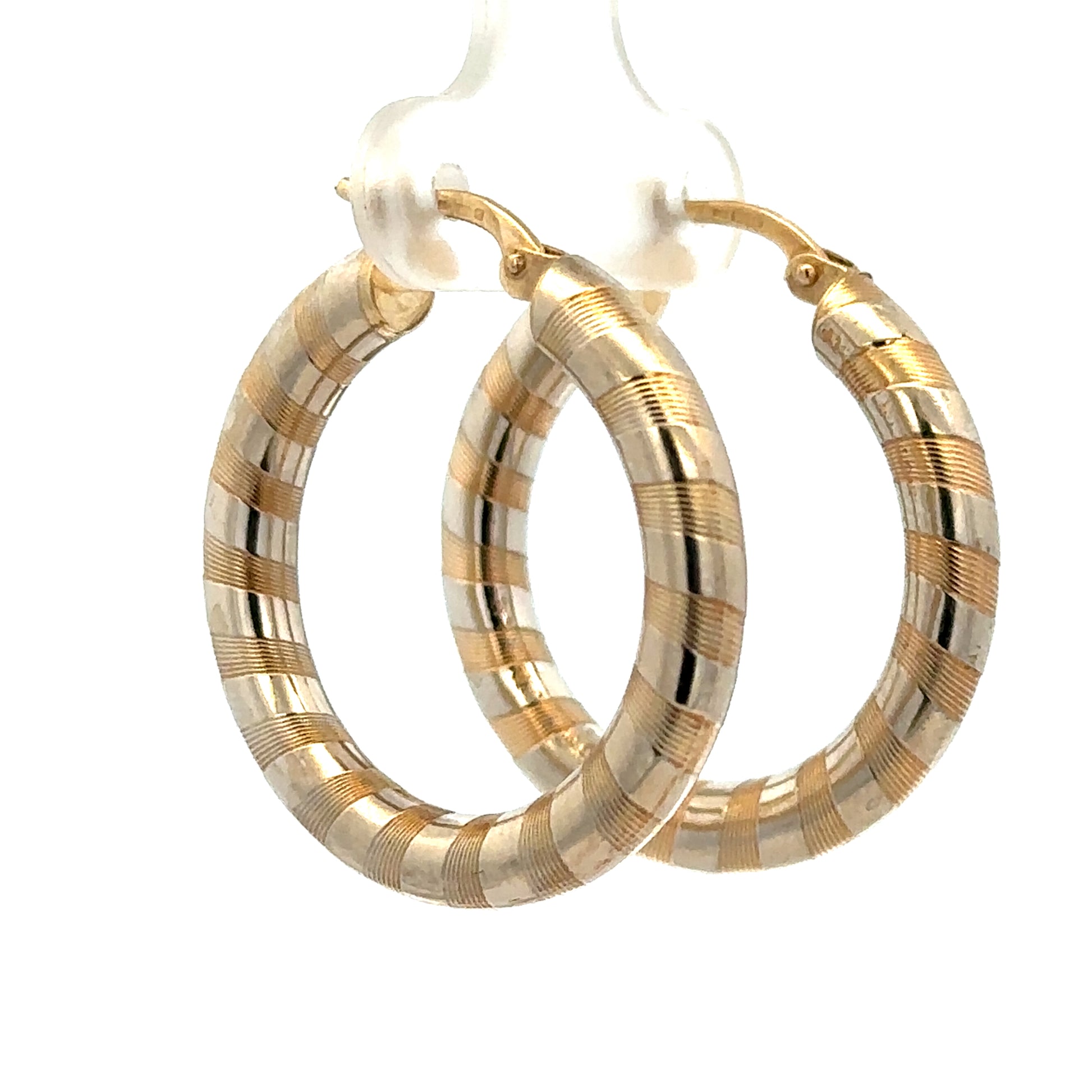 9ct yellow gold hoop earrings weighing 3.6g, stylish and classic, featuring smooth circular design, by Reeves and Sons.