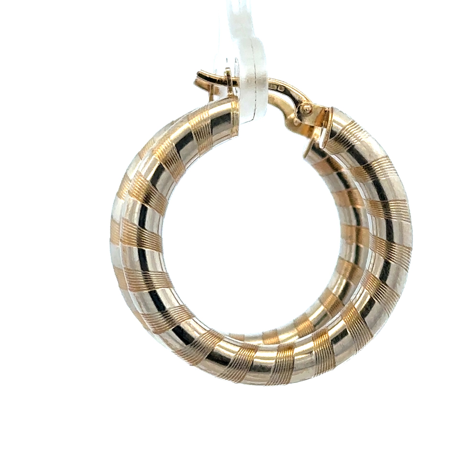 9ct yellow gold hoop earrings weighing 3.6g, stylish and classic jewelry by Reeves and Sons, showing the hoops on a white background