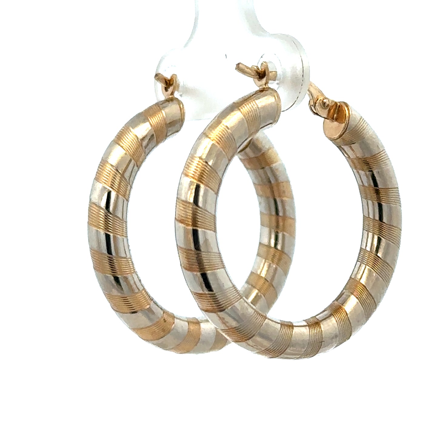 9ct yellow gold hoop earrings weighing 3.6g, stylish and shiny, featuring smooth circular design, by Reeves and Sons.