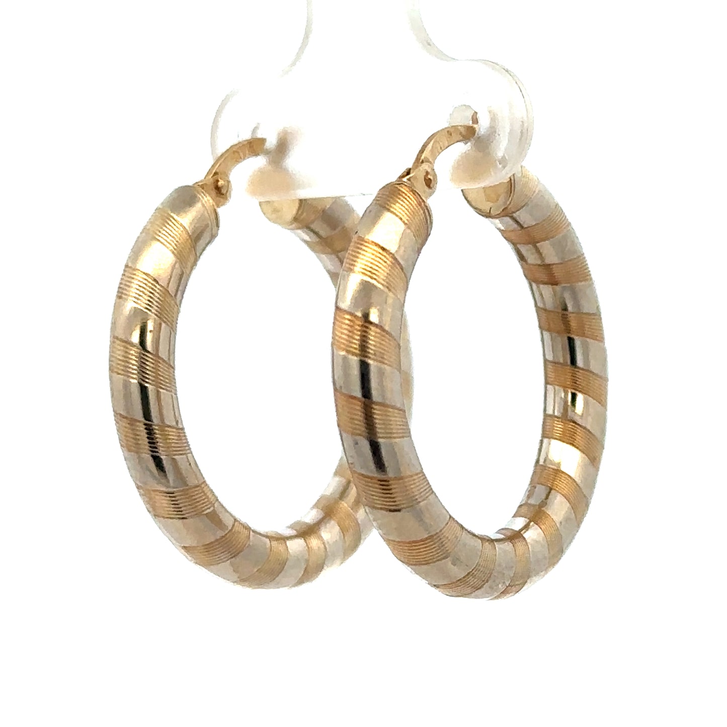 9ct yellow gold hoop earrings, lightweight 3.6g, classic round design, shiny finish, by Reeves and Sons.