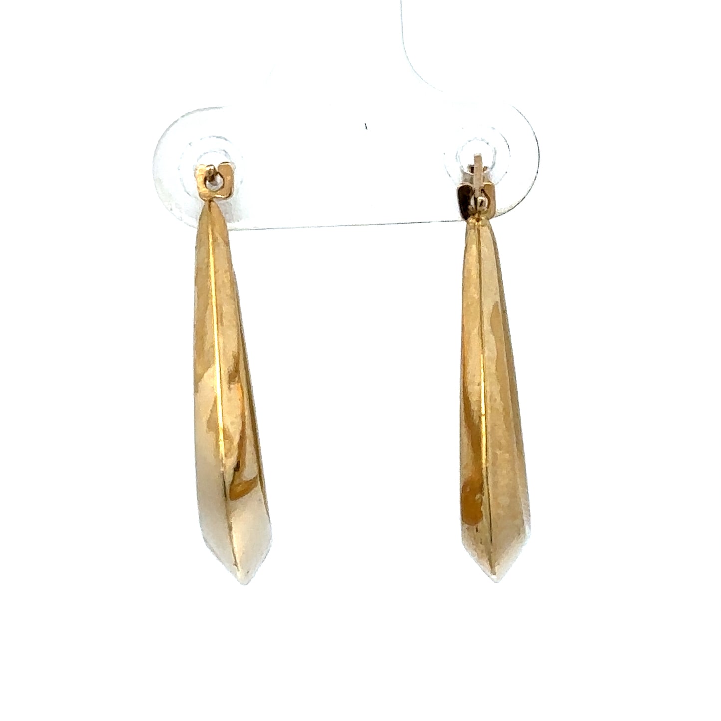9ct yellow gold hoop earrings by Reeves and Sons, lightweight and polished, 2.1g, shown in a close-up image.