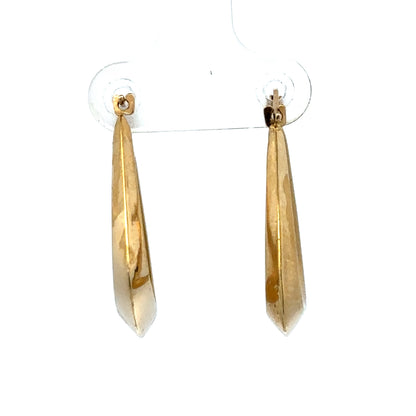 9ct yellow gold hoop earrings by Reeves and Sons, lightweight and polished, 2.1g, shown in a close-up image.