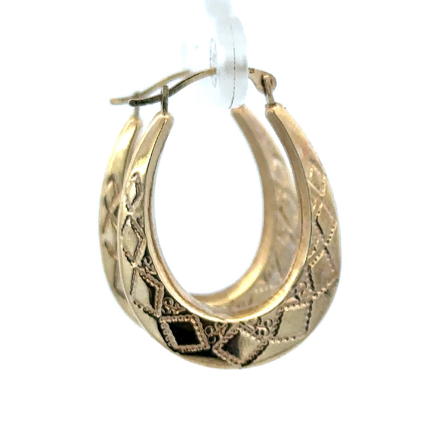 9ct yellow gold hoop earrings weighing 0.6g by Reeves and Sons, close-up view of classic small gold hoop earrings.