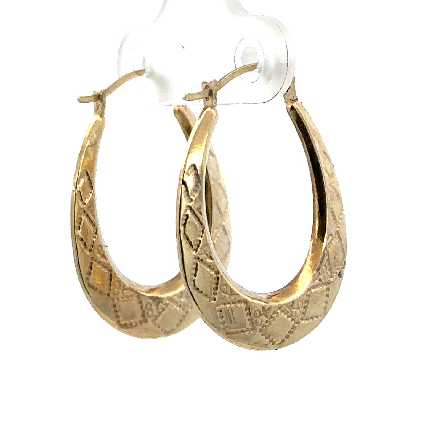 9ct yellow gold hoop earrings, lightweight 0.6g, by Reeves and Sons, shown in close-up image highlighting classic jewelry style.