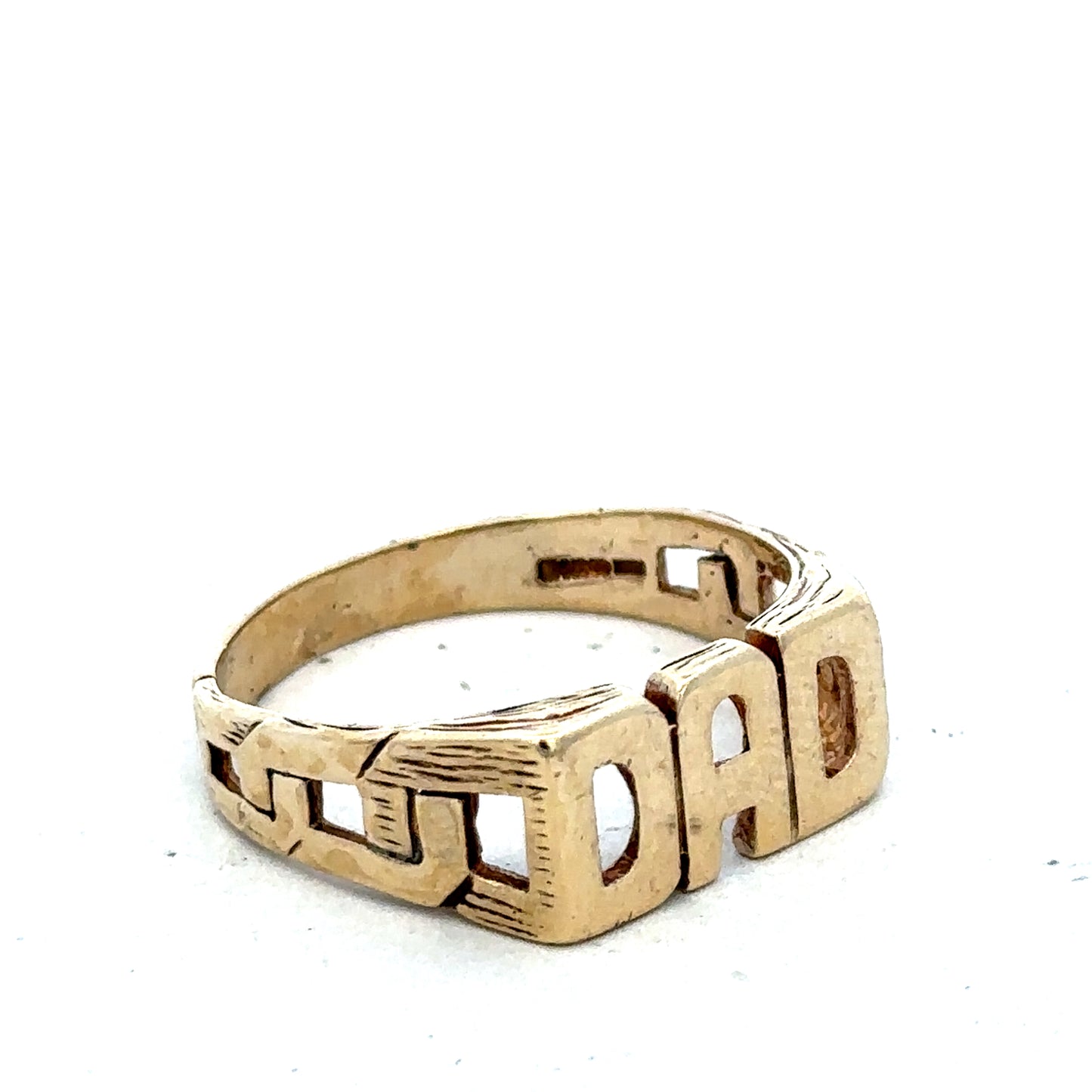 9ct yellow gold DAD ring in size X1/2 with engraved lettering, crafted by Reeves and Sons.
