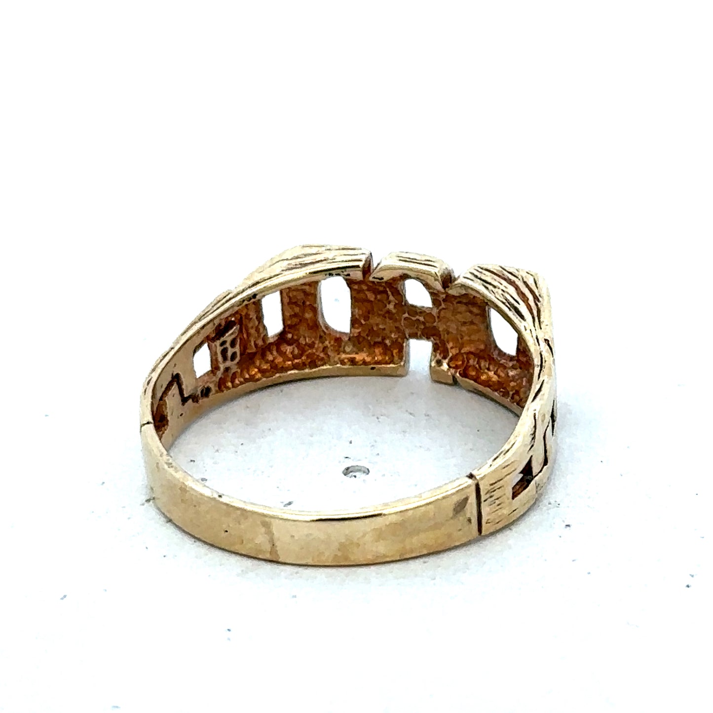 9ct yellow gold DAD ring in size X1/2 with engraved text, crafted by Reeves and Sons, displayed on a plain background.