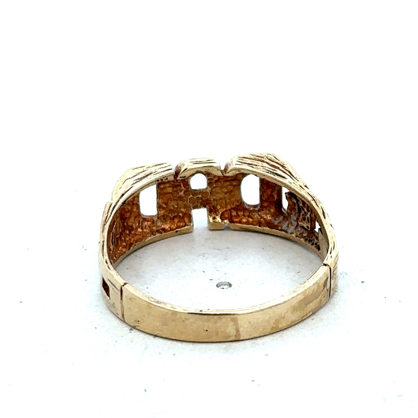 9ct yellow gold DAD ring by Reeves and Sons, size X1/2, featuring a polished band with engraved lettering.