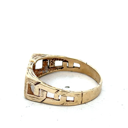 9ct yellow gold DAD ring by Reeves and Sons, size X1/2, featuring a polished band with engraved lettering.