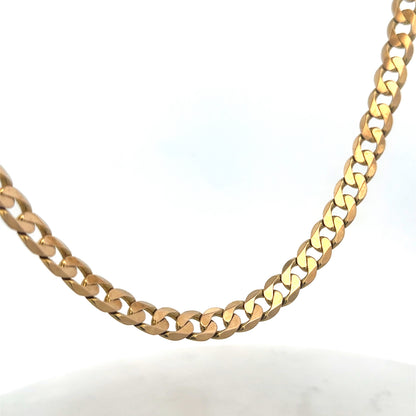 9ct yellow gold curb chain from Reeves and Sons, 47.6g, showing the detailed interlocking links and polished finish.