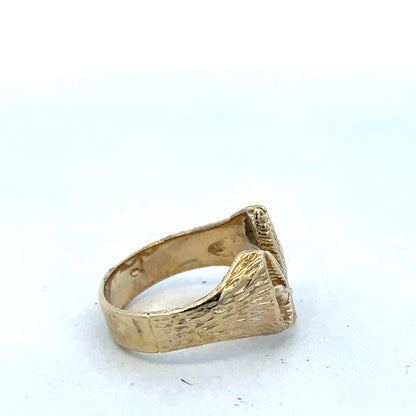 9ct yellow gold ring size U1/2 with smooth band, crafted by Reeves and Sons, shown on a plain background.