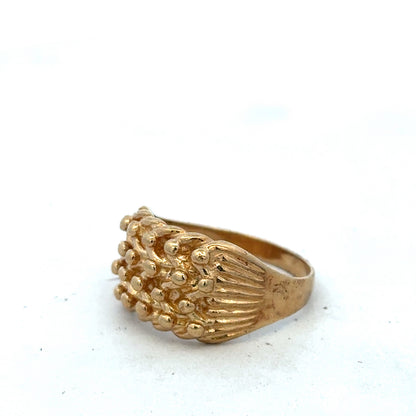 9ct yellow gold keeper ring in size U with a smooth band, crafted by Reeves and Sons, displayed on a neutral background.