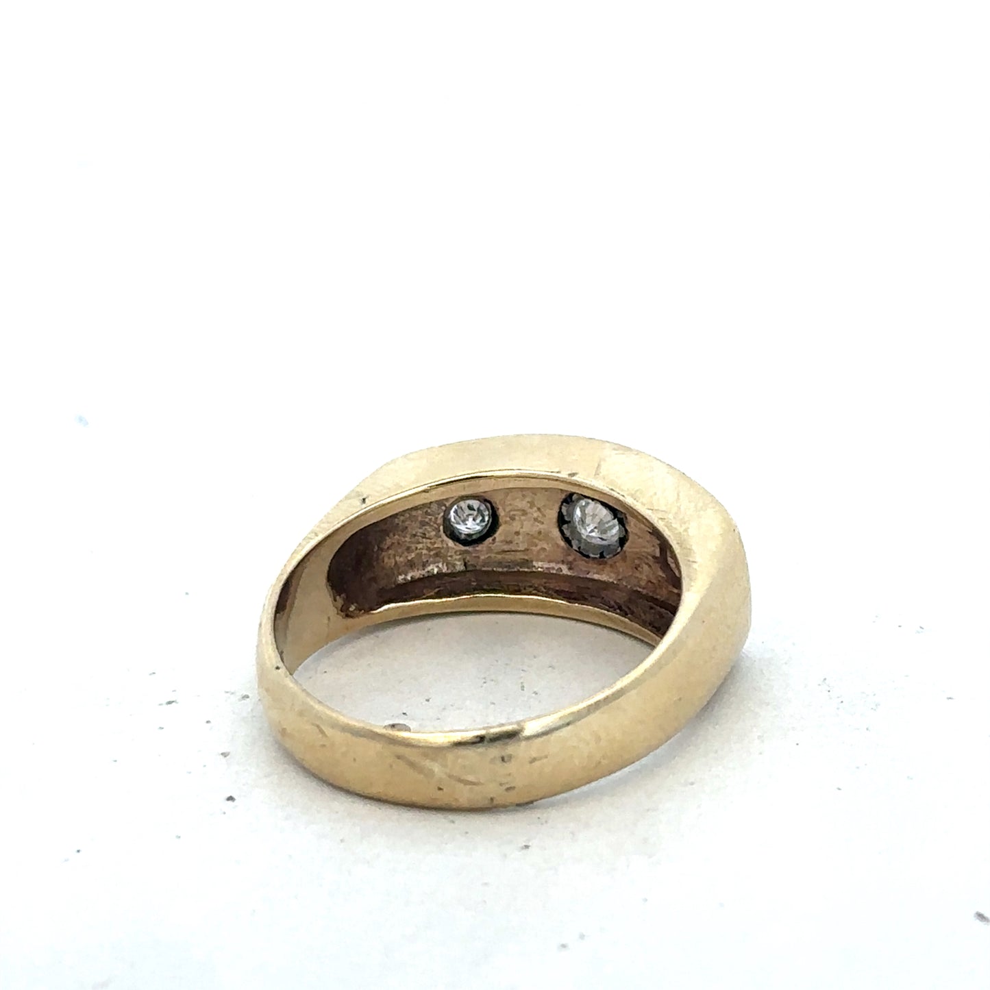 9ct yellow gold diamond ring in size T1/2 by Reeves and Sons, featuring a sparkling diamond centerpiece on a sleek band.