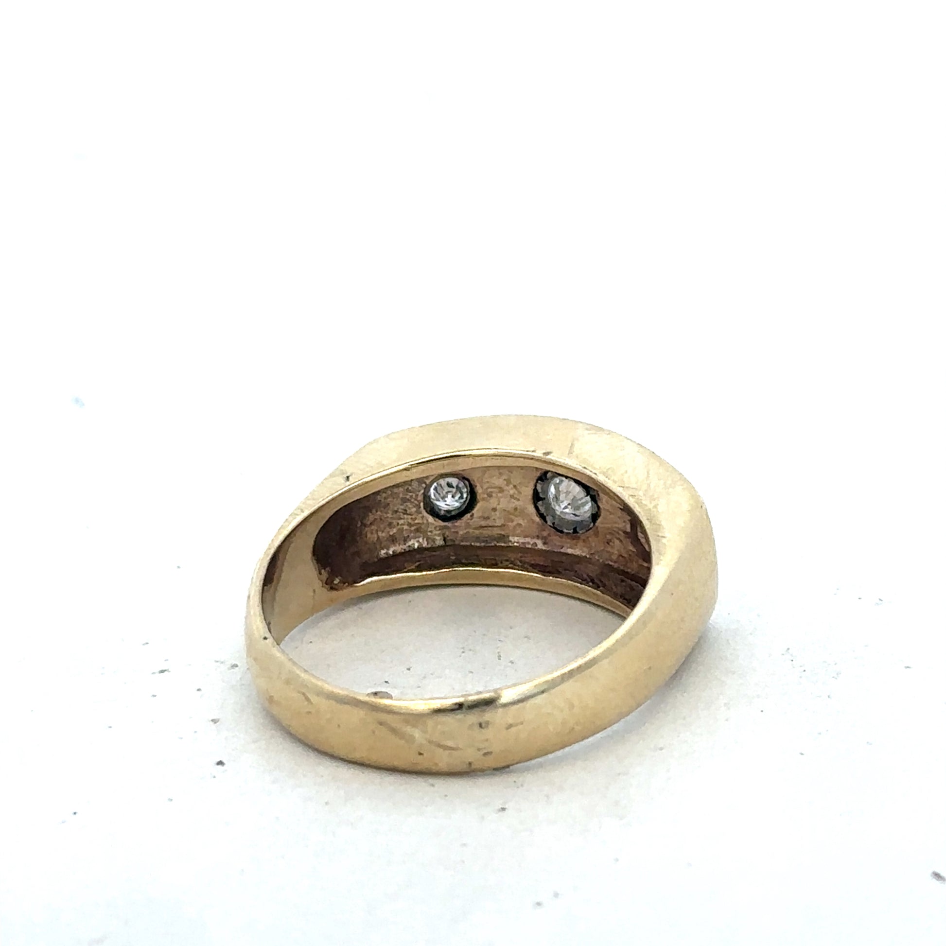 9ct yellow gold diamond ring in size T1/2 by Reeves and Sons, featuring a sparkling diamond centerpiece on a sleek band.