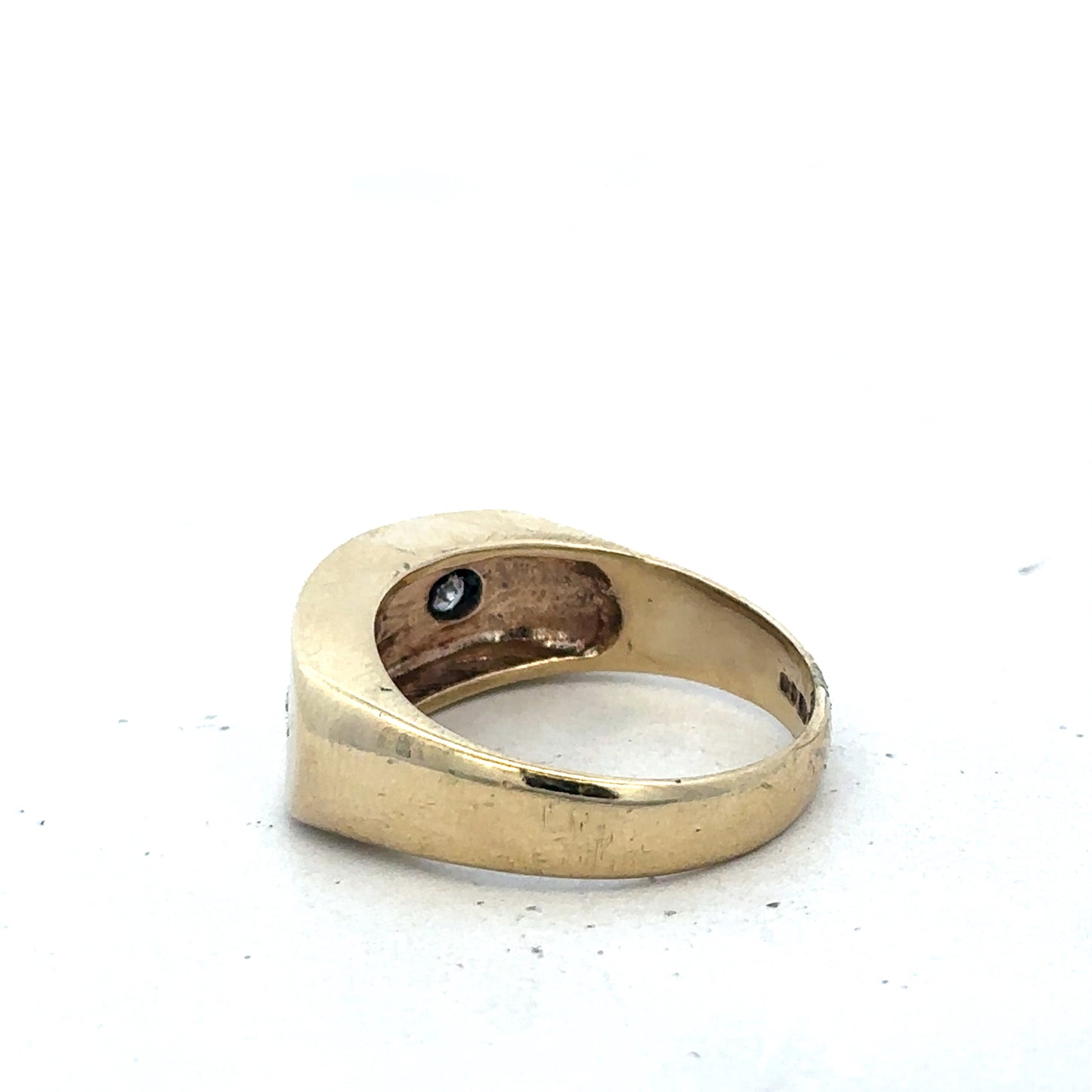 9ct yellow gold diamond ring size T1/2 by Reeves and Sons, featuring a sparkling diamond set in a polished band.