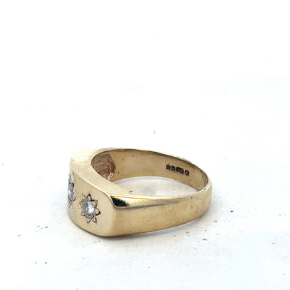 9ct yellow gold diamond ring in size T1/2 with sparkling diamonds, crafted by Reeves and Sons.