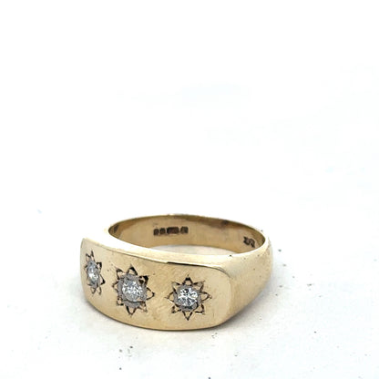 9ct yellow gold diamond ring size T1/2 by Reeves and Sons, featuring a sparkling diamond and elegant design.