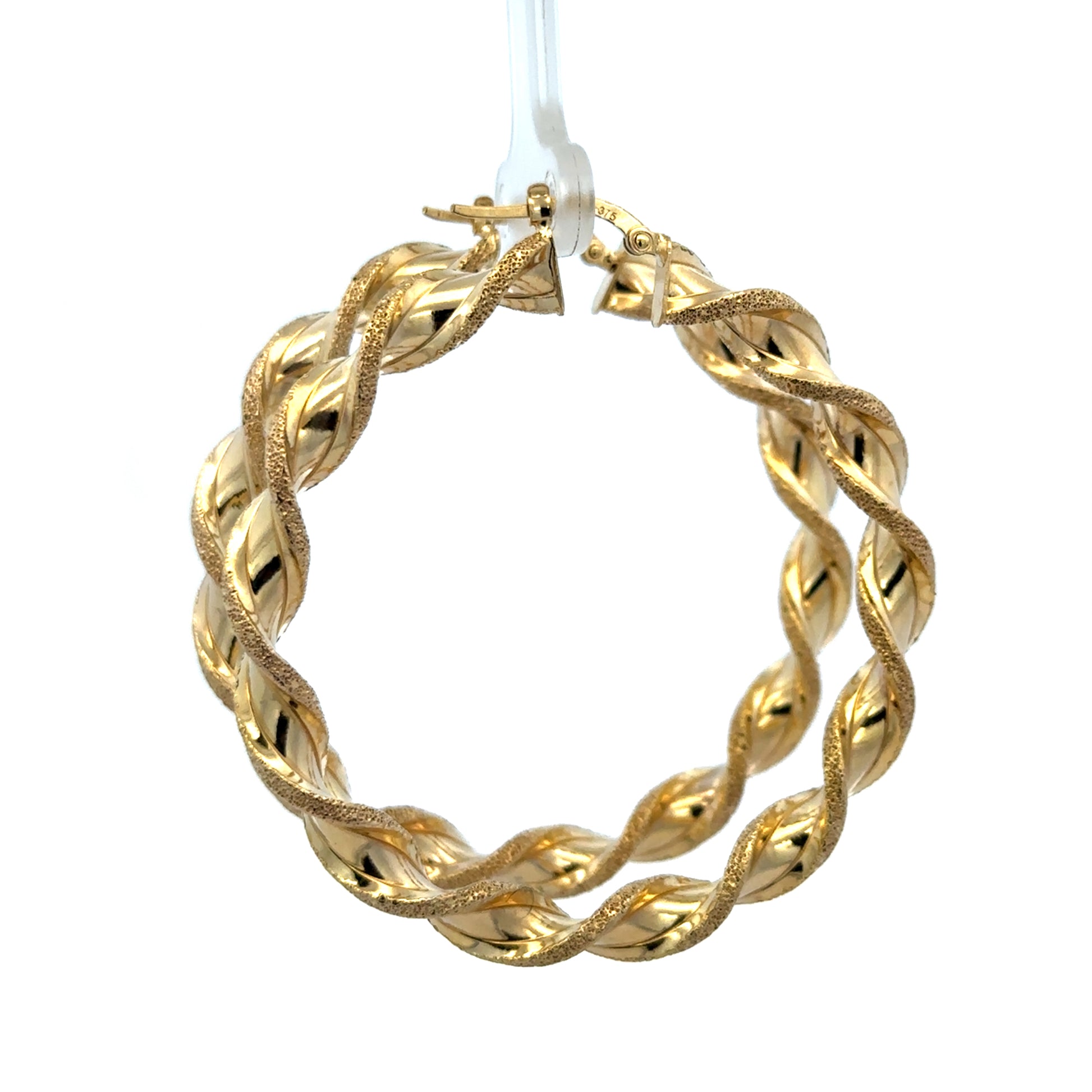 9ct yellow gold hoop earrings weighing 5.8g, shiny and smooth with a classic circular design by Reeves and Sons.
