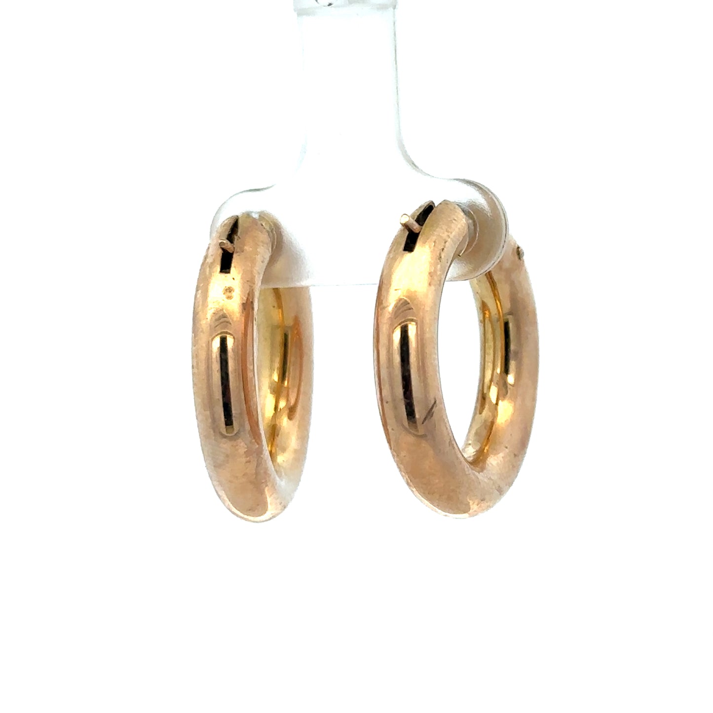 9ct yellow gold hoop earrings by Reeves and Sons, lightweight 4.5g, showcasing classic circular design and polished finish.