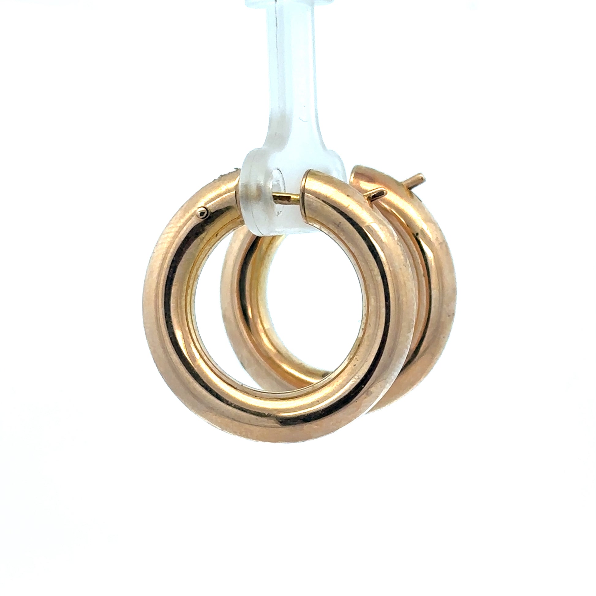 Reeves and Sons 9ct yellow gold hoop earrings, 4.5g, classic round design, shiny polished finish, shown on a white background.