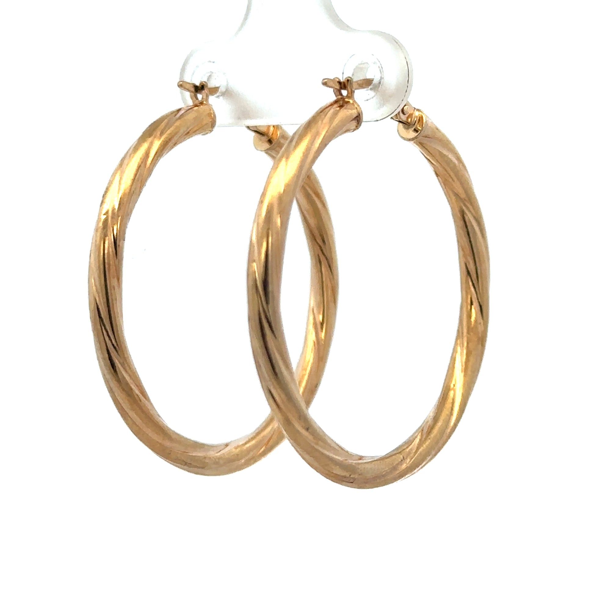 9ct yellow gold hoop earrings weighing 2.5g, featuring smooth, polished hoops from Reeves and Sons.