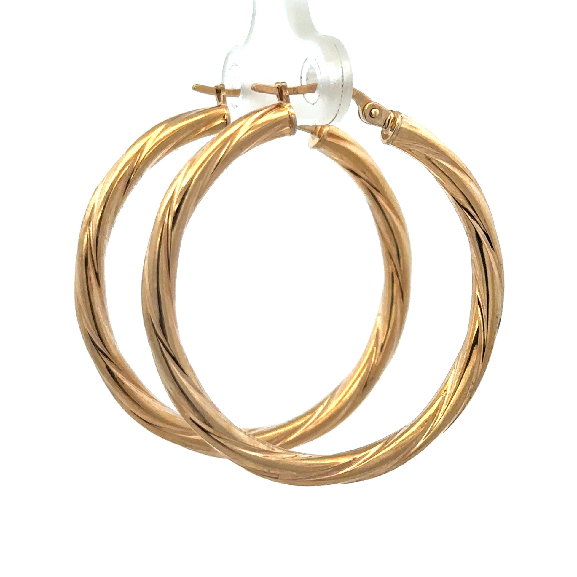 9ct yellow gold hoop earrings weighing 2.5g from Reeves and Sons, close-up image showing polished finish and classic hoop design.