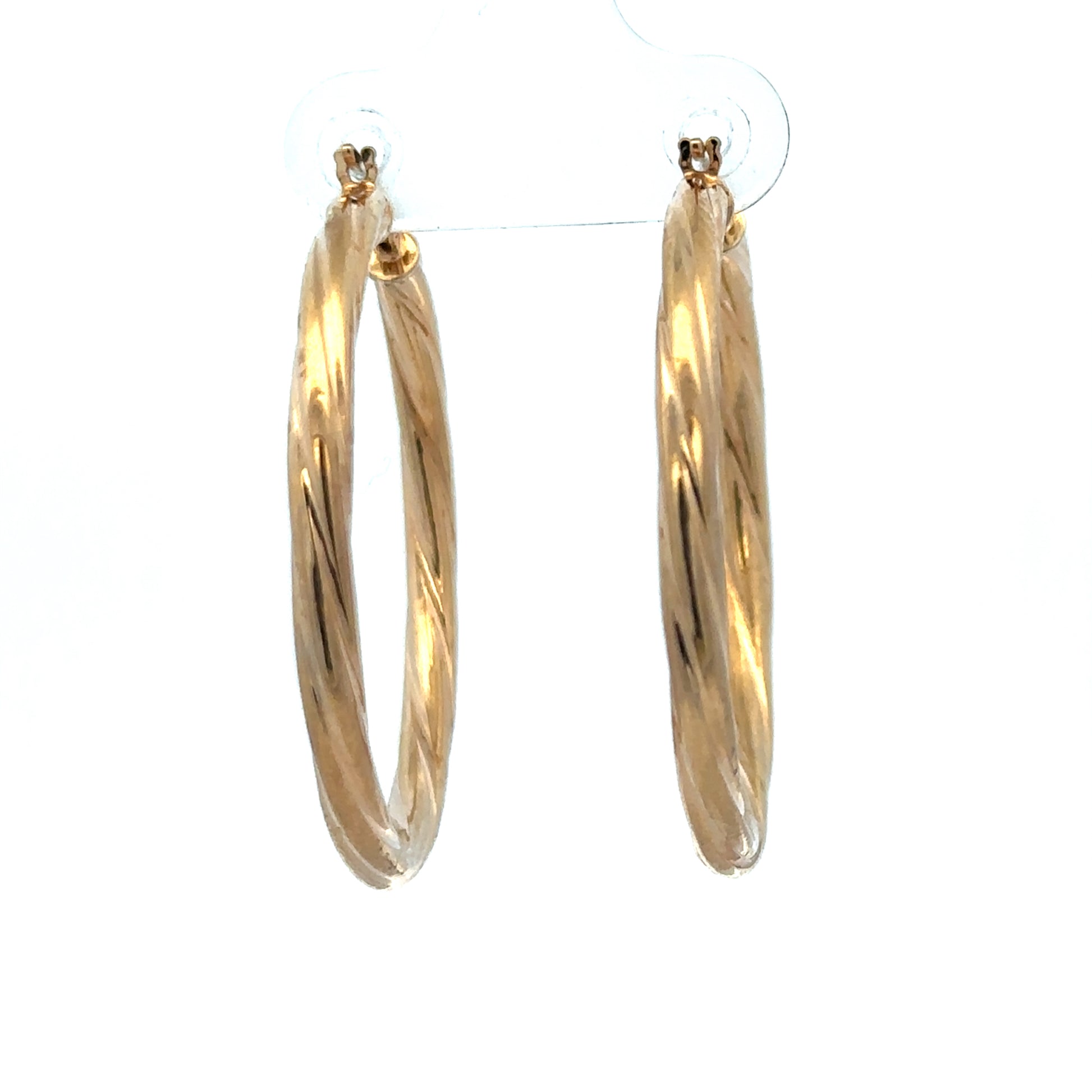 9ct yellow gold hoop earrings weighing 2.5g from Reeves and Sons, showcasing smooth, polished circular design.