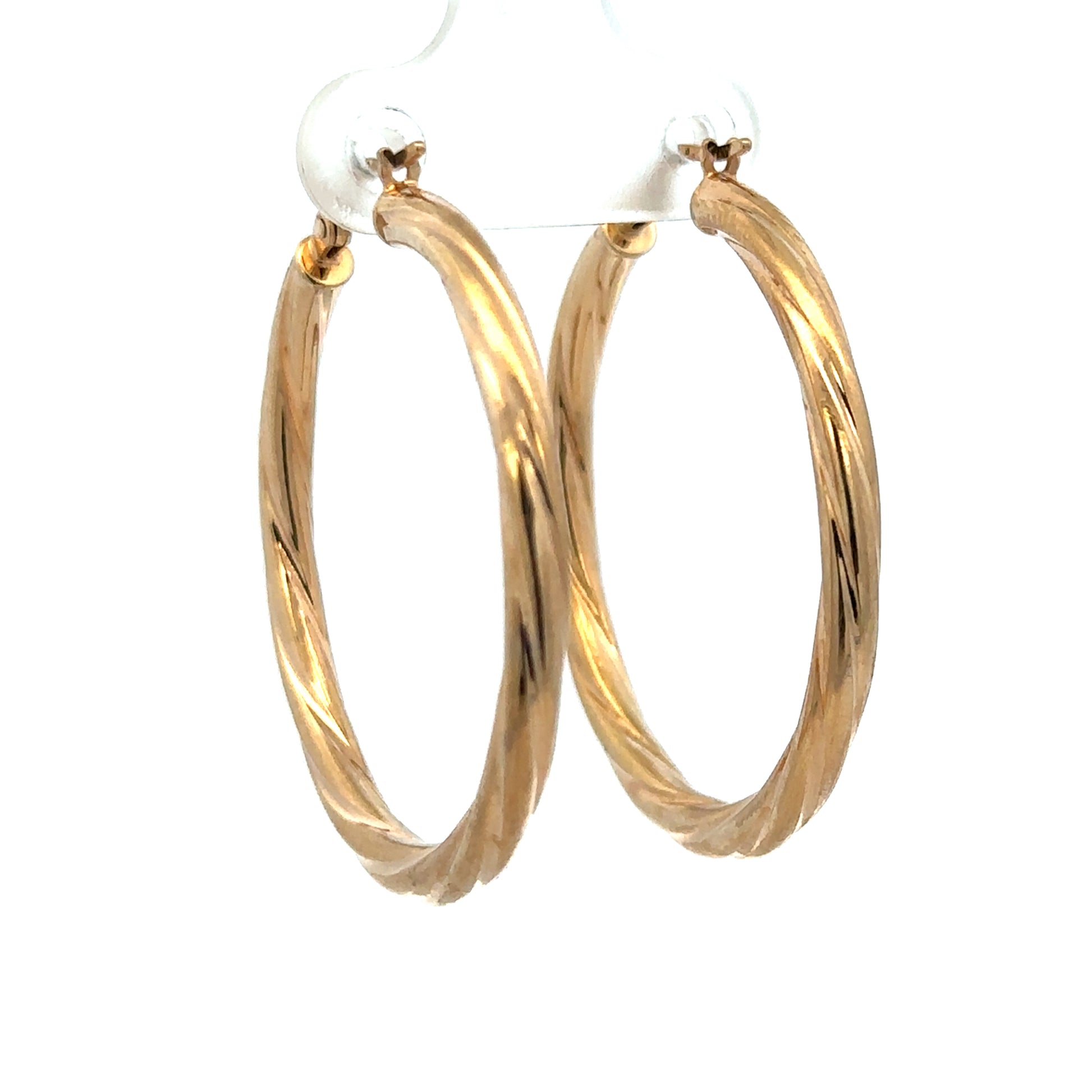 9ct yellow gold hoop earrings weighing 2.5g, featuring a classic circular design, from Reeves and Sons.