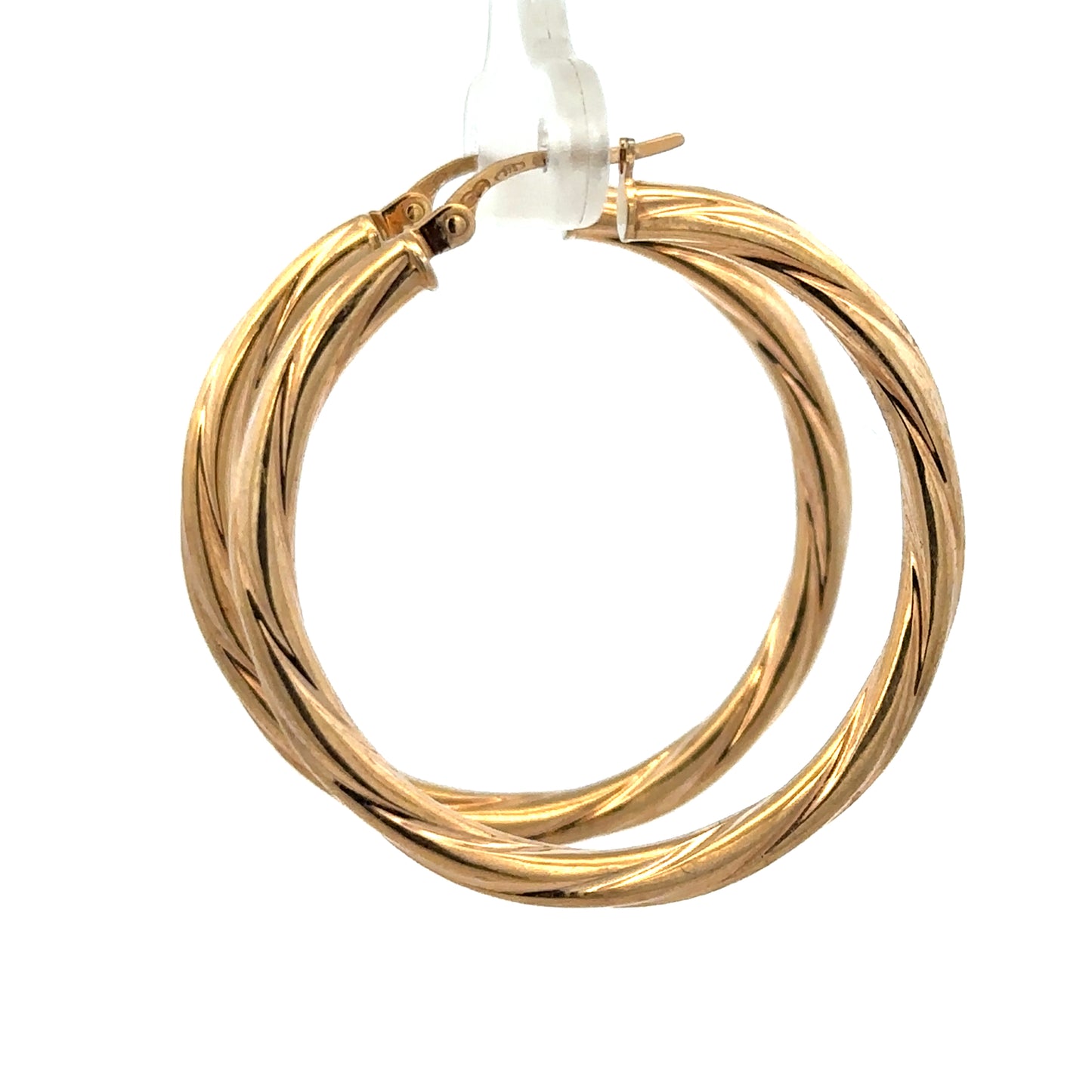 9ct yellow gold hoop earrings weighing 2.5g, featuring a classic circular design by Reeves and Sons.