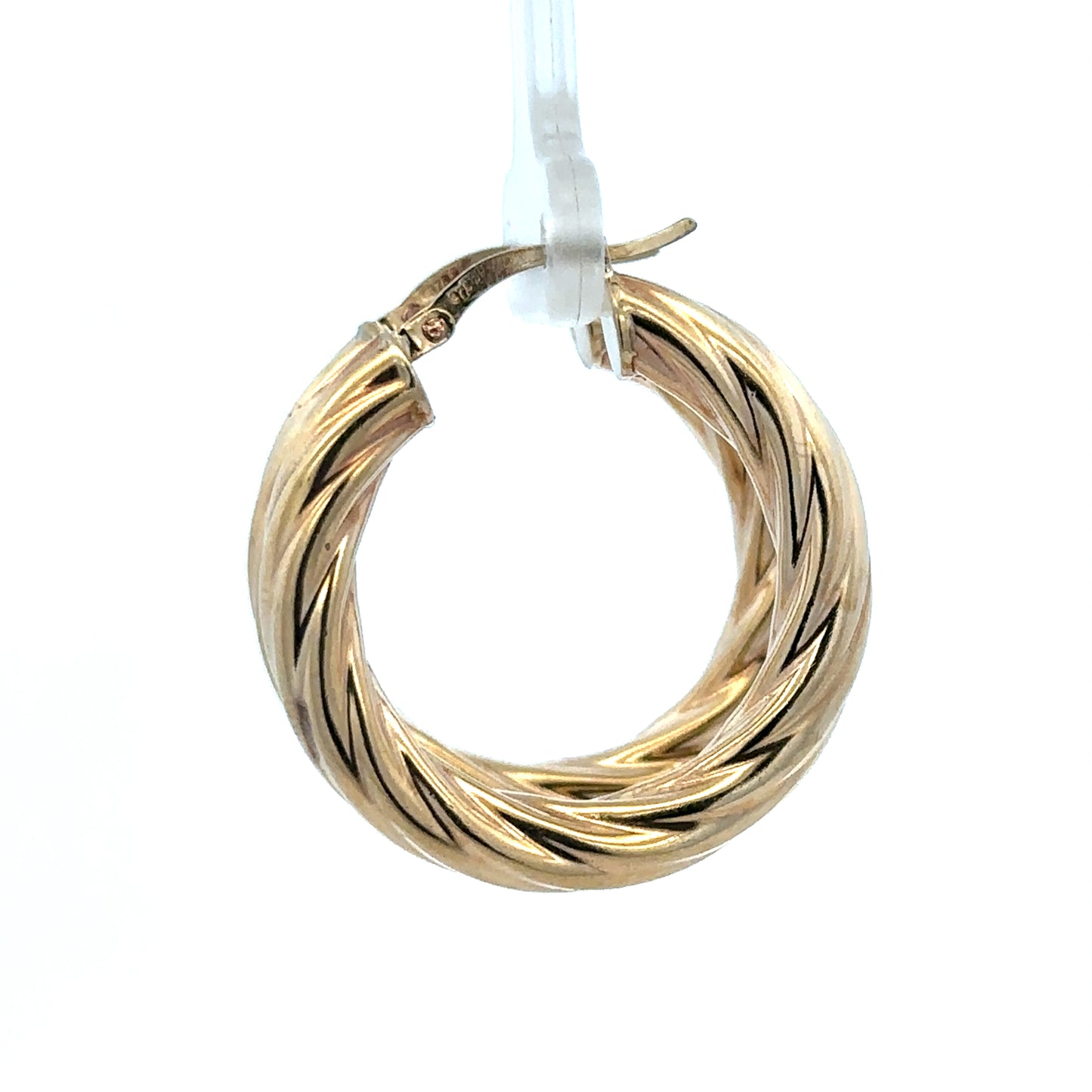 Reeves and Sons 9ct yellow gold hoop earrings, shiny and smooth, with a polished finish, displayed on a white background.