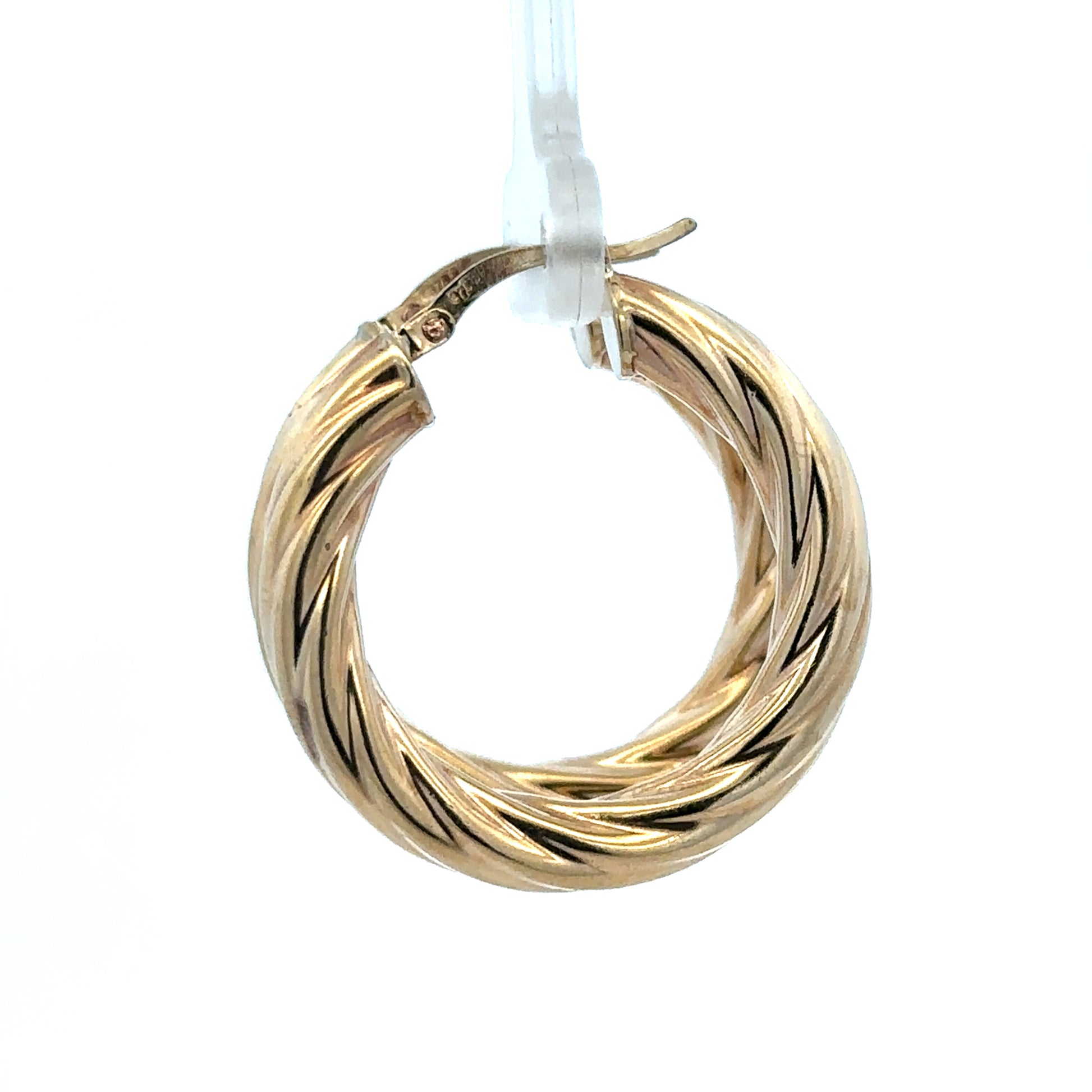 Reeves and Sons 9ct yellow gold hoop earrings, shiny and smooth, with a polished finish, displayed on a white background.