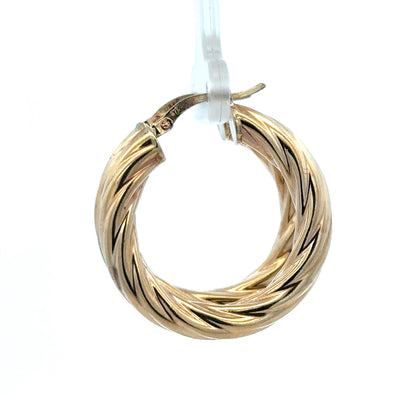 Reeves and Sons 9ct yellow gold hoop earrings, shiny and smooth, with a polished finish, displayed on a white background.