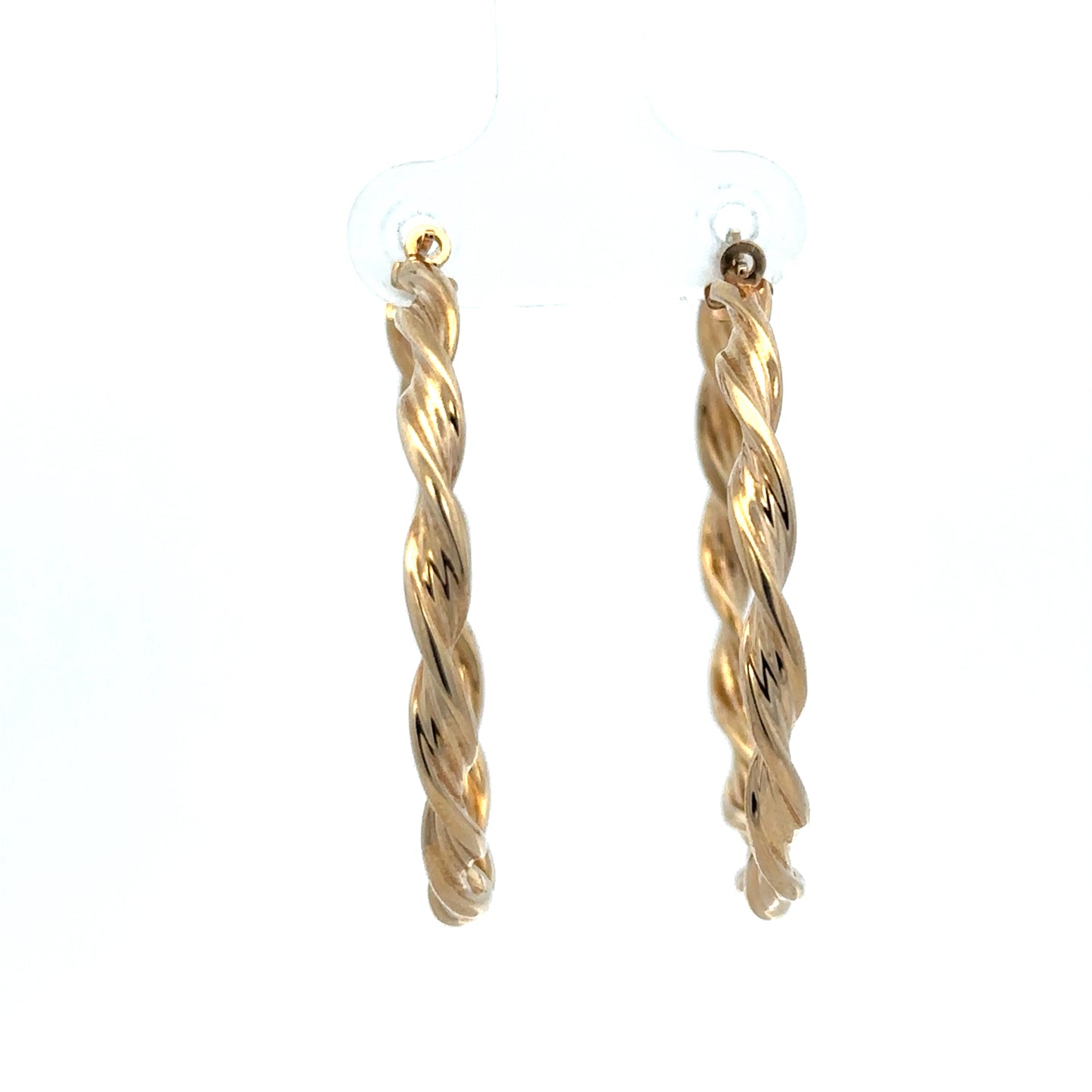 9ct yellow gold hoop earrings weighing 3g, stylish and shiny, from Reeves and Sons, shown in a close-up image.