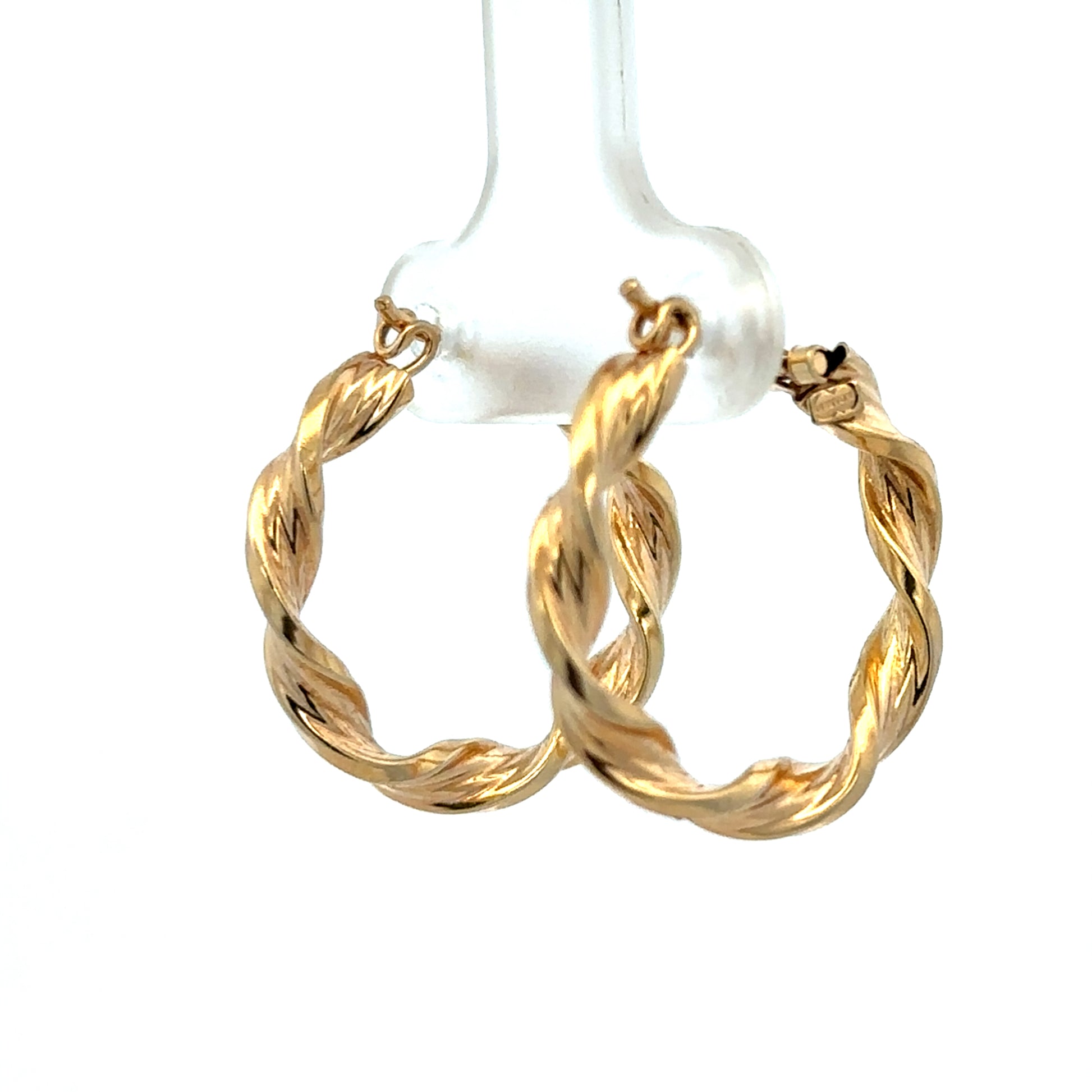 9ct yellow gold hoop earrings weighing 1.8g, stylish jewelry from Reeves and Sons, close-up view showing smooth finish and secure clasp.
