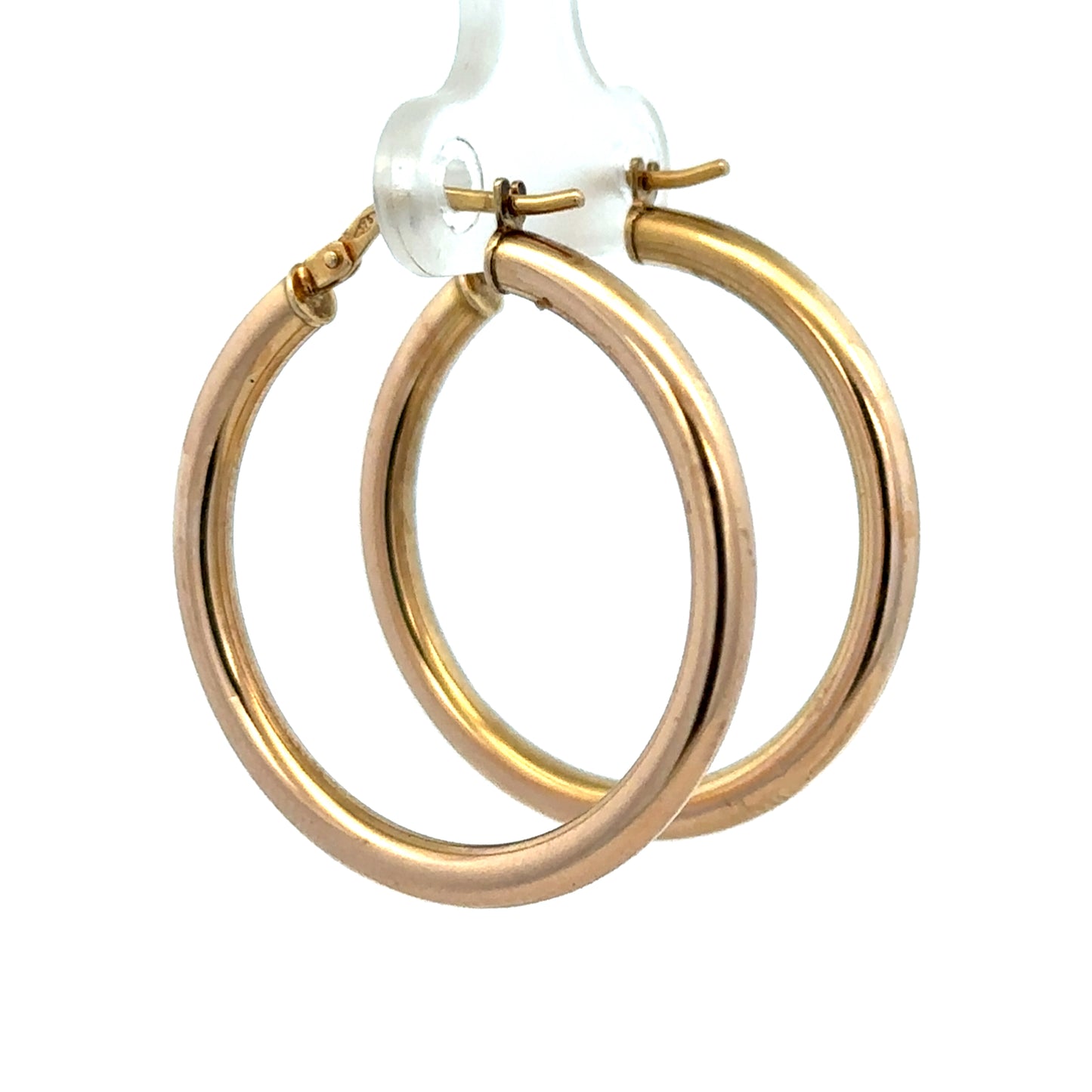9ct yellow gold hoop earrings with a polished finish, lightweight 1.8g, from Reeves and Sons, displayed close-up image.