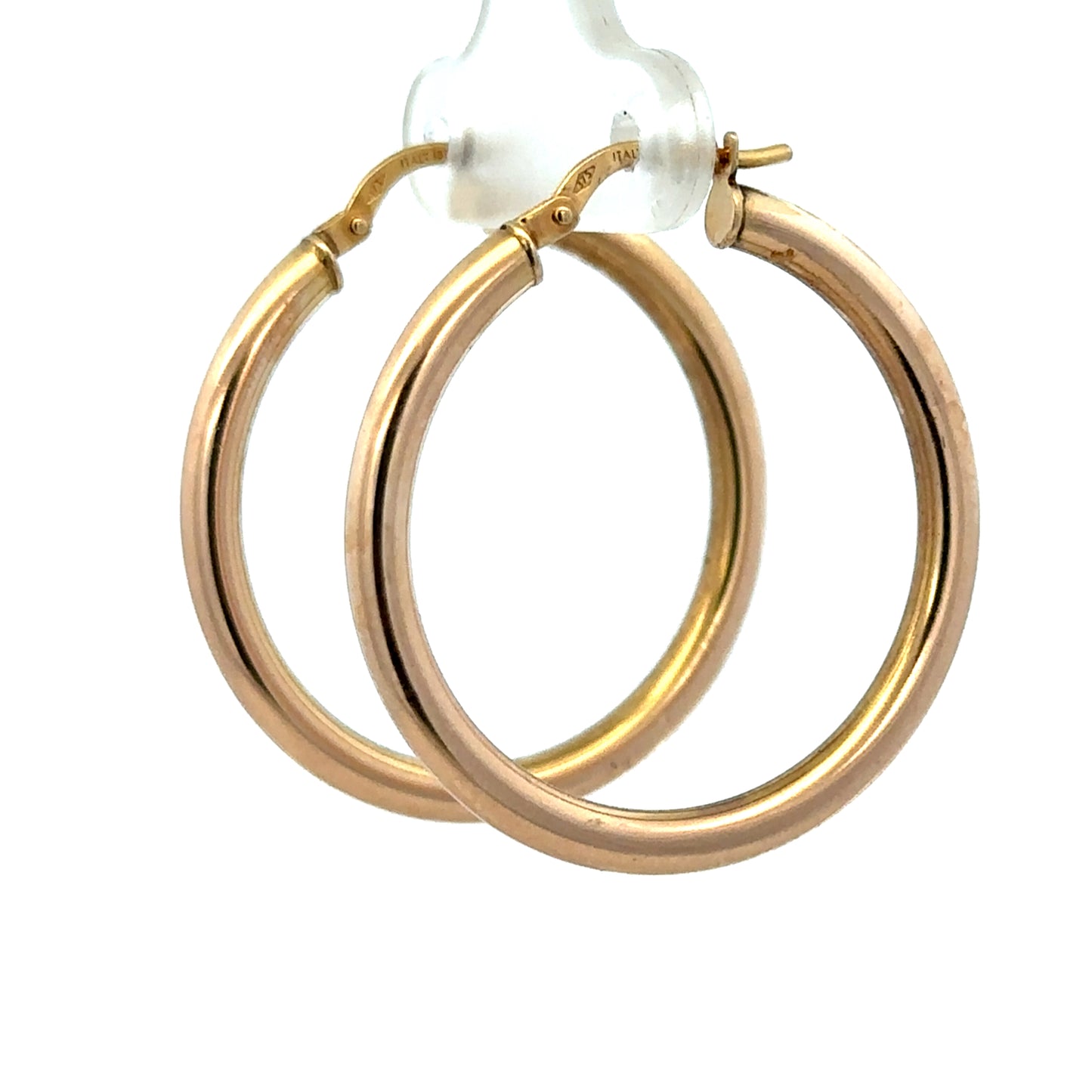 9ct yellow gold hoop earrings weighing 1.8g, crafted by Reeves and Sons, shown close-up with a shiny, smooth finish.