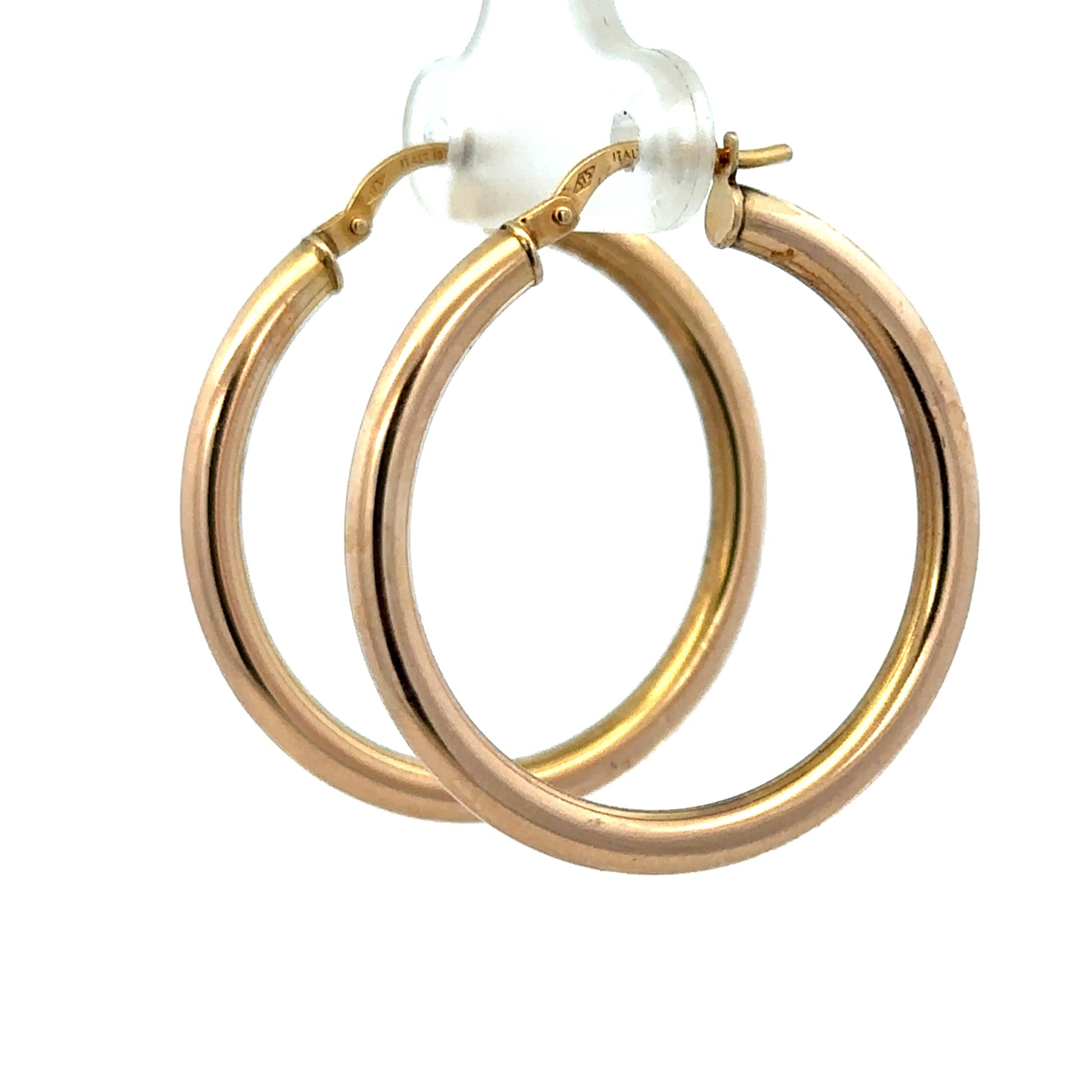 9ct yellow gold hoop earrings weighing 1.8g, crafted by Reeves and Sons, shown close-up with a shiny, smooth finish.