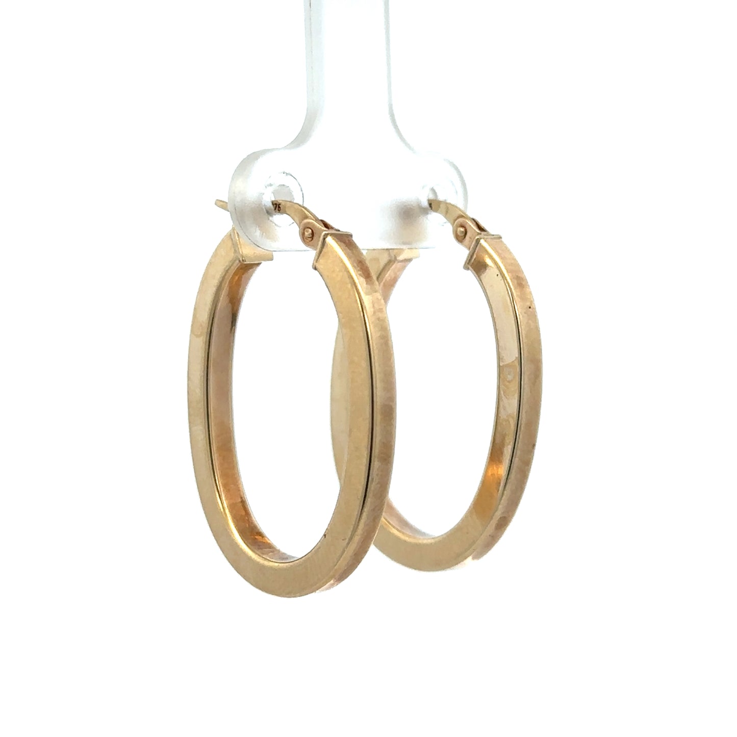 9ct yellow gold hoop earrings weighing 2.1g, featuring a classic circular design by Reeves and Sons.