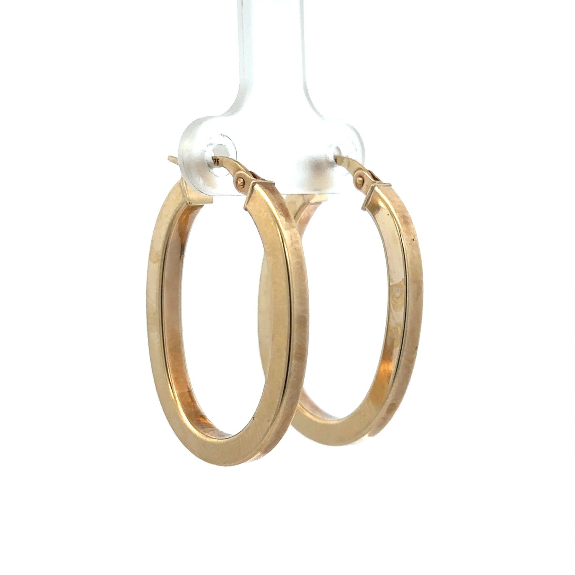 9ct yellow gold hoop earrings weighing 2.1g, featuring a classic circular design by Reeves and Sons.