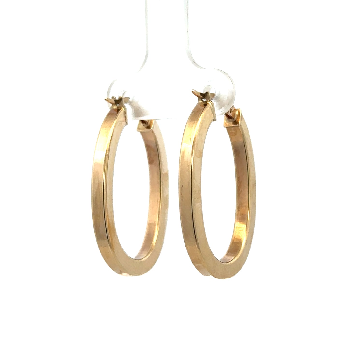 9ct yellow gold hoop earrings by Reeves and Sons, 2.1g, close-up view showing smooth circular design and polished finish.