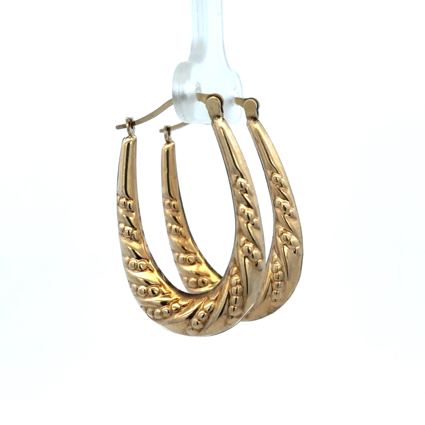 9ct yellow gold hoop earrings by Reeves and Sons, lightweight 1.7g, showcasing classic circular design and polished finish.