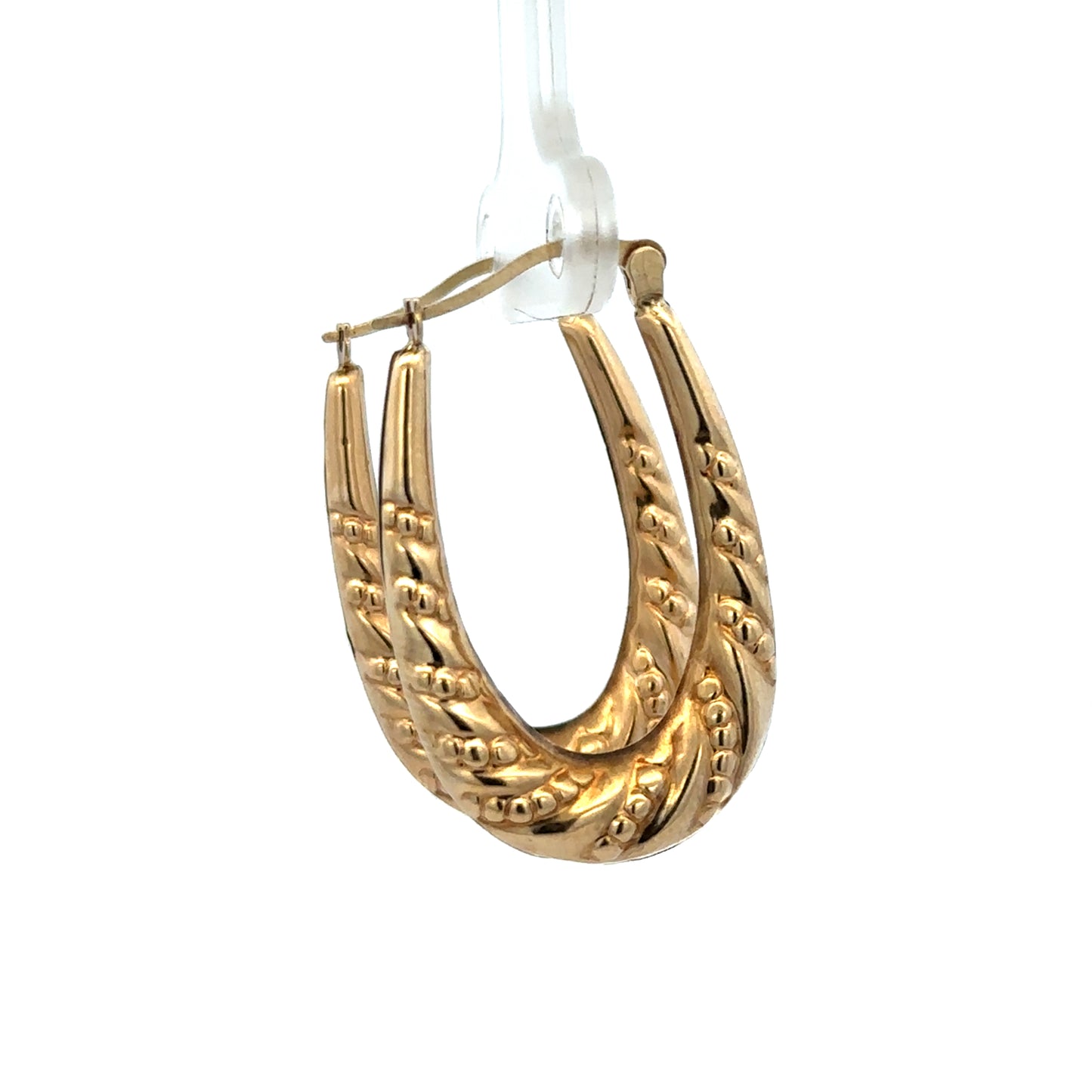 9ct yellow gold hoop earrings, lightweight 1.7g, stylish ear jewelry by Reeves and Sons, close-up view of classic hoop design.