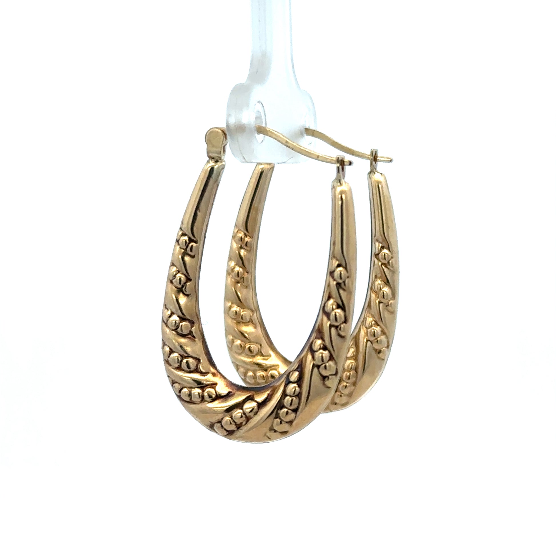 9ct yellow gold hoop earrings with a polished finish, weighing 1.7g, from Reeves and Sons, shown on a plain background.