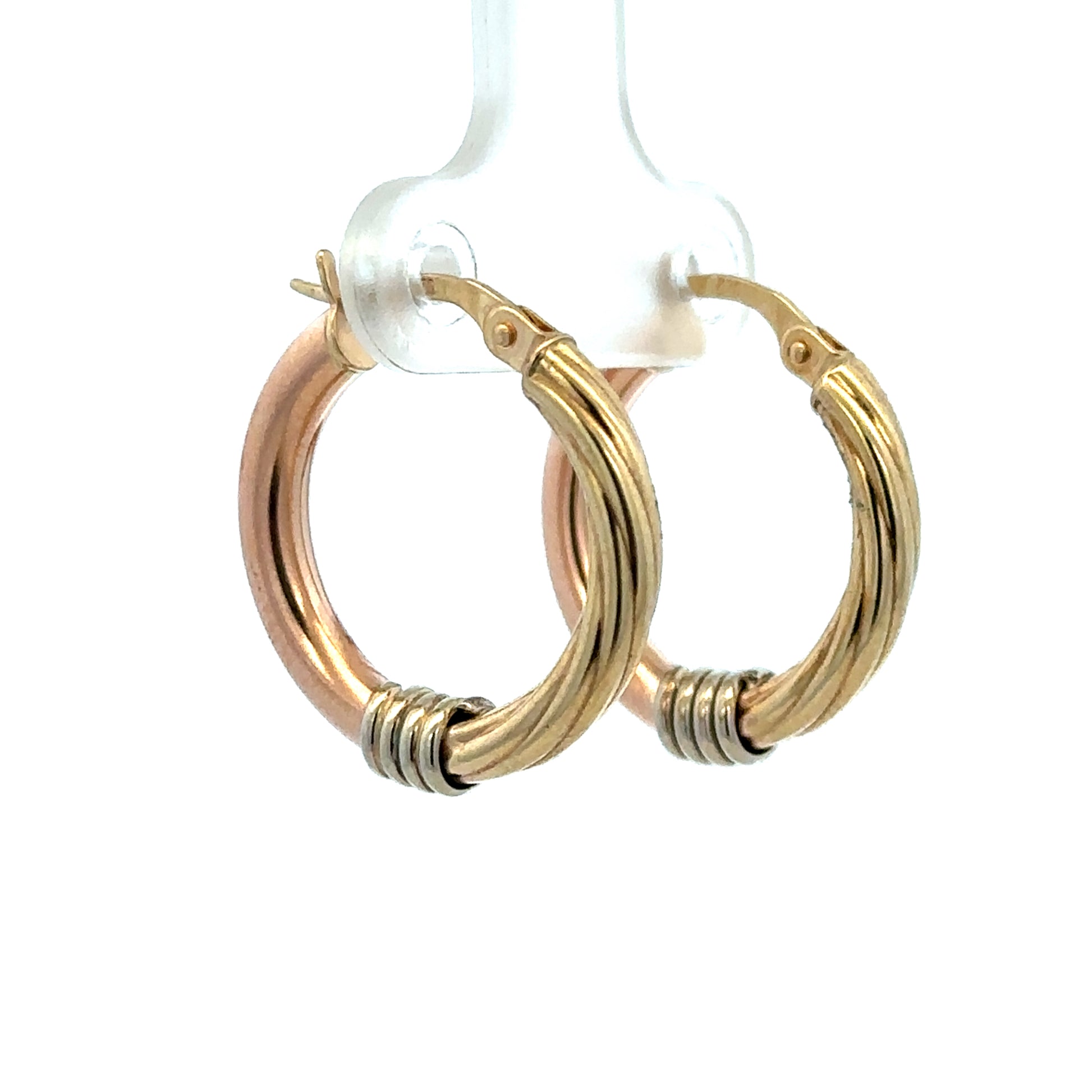 9ct gold hoop earrings weighing 2.2g by Reeves and Sons, close-up of shiny, circular jewelry with smooth finish