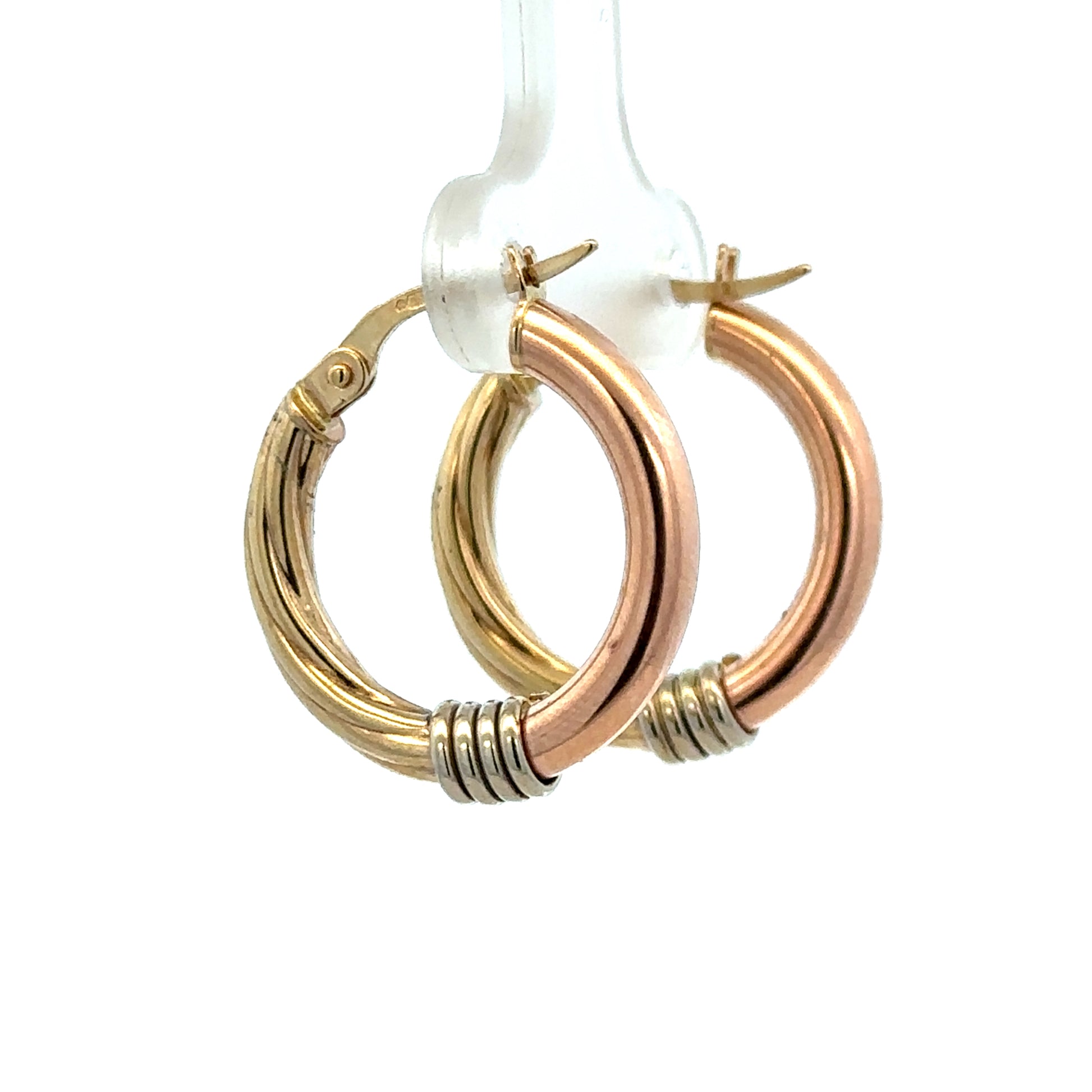 Reeves and Sons 9ct gold hoop earrings, lightweight, 2.2g, stylish jewelry with a polished finish, suitable for everyday wear.