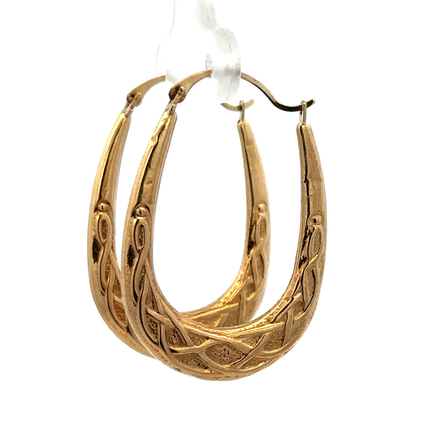 9ct yellow gold hoop earrings weighing 1.3g, from Reeves and Sons, showing close-up of shiny, classic round hoop style.