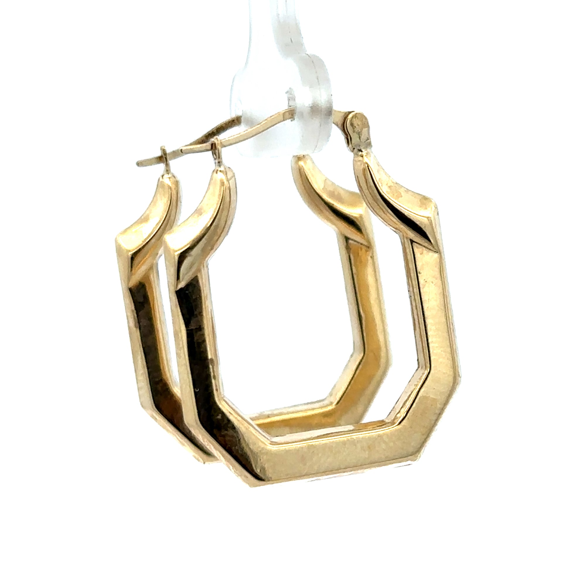9ct yellow gold hoop earrings by Reeves and Sons, lightweight 2.2g with a classic circular design, shown in close-up image.