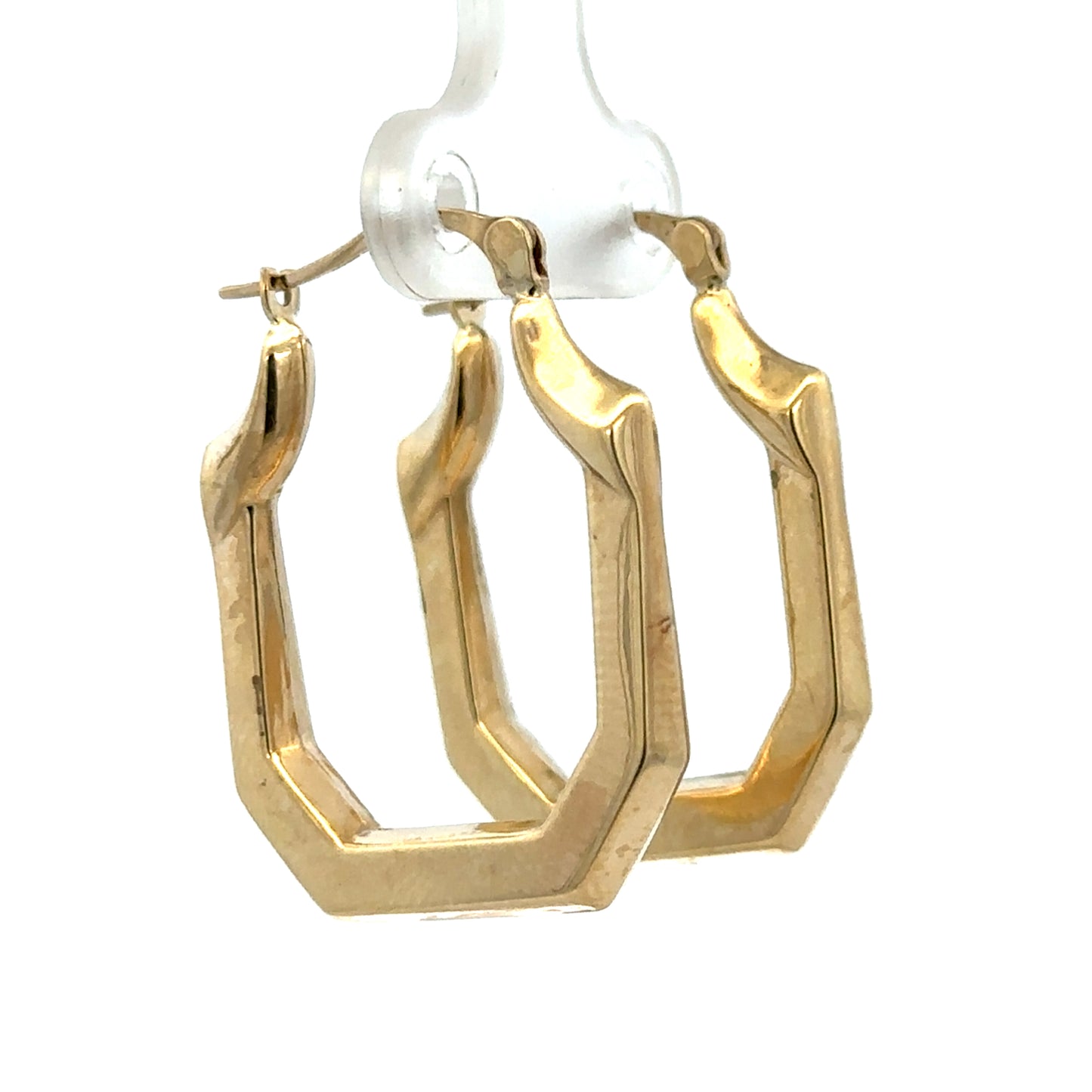 9ct yellow gold hoop earrings weighing 2.2g from Reeves and Sons, close-up of shiny, medium-sized circular earrings.