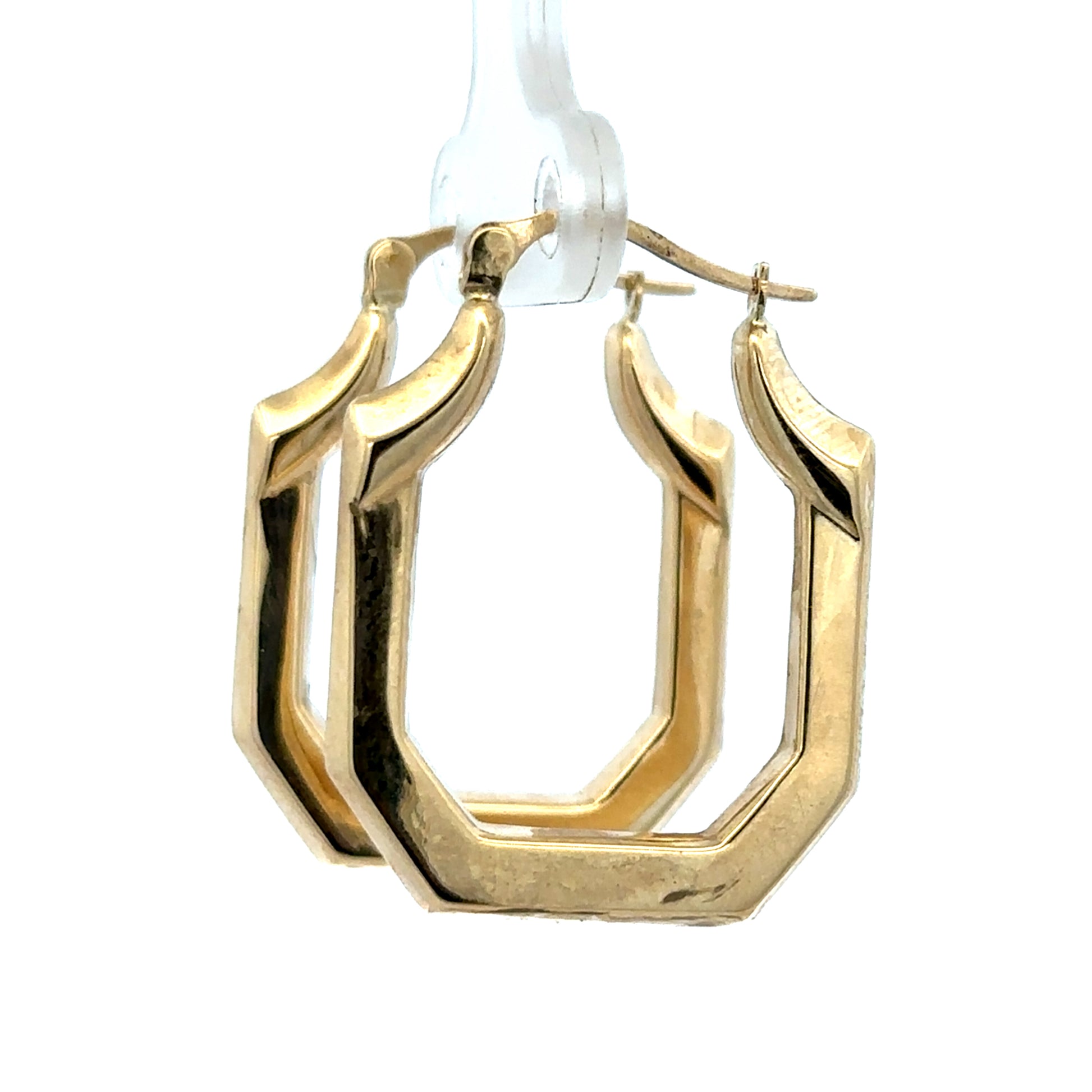 9ct yellow gold hoop earrings weighing 2.2g, stylish earrings from Reeves and Sons, shown in a close-up image.