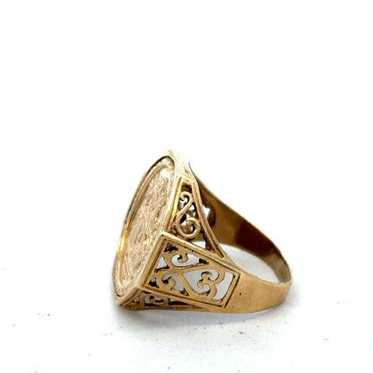 9ct yellow gold St George ring in size T by Reeves and Sons, featuring intricate design and polished finish.