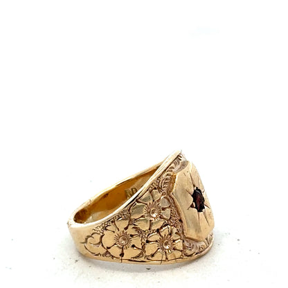 9ct yellow gold ring size L by Reeves and Sons, close-up view showing smooth band and polished finish.